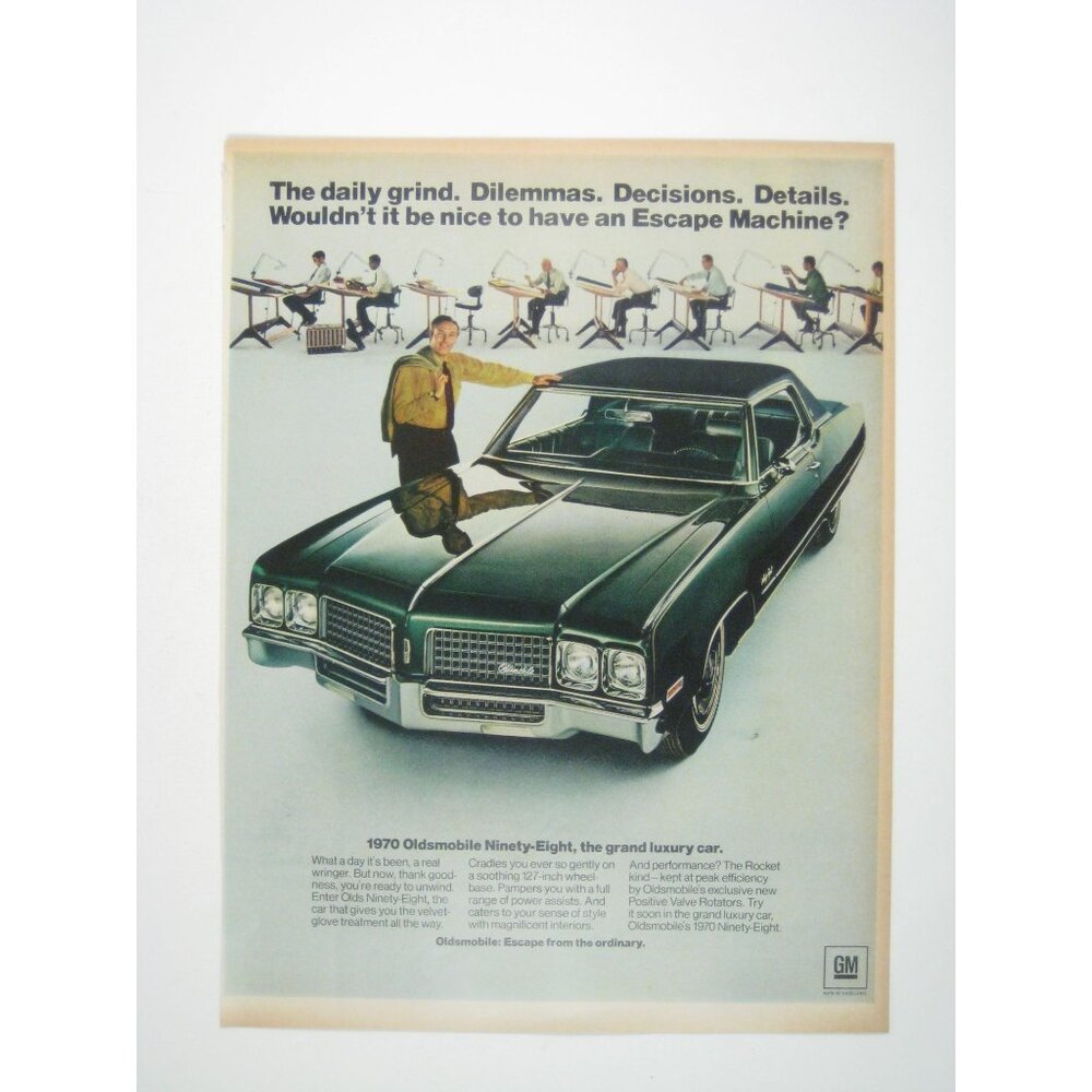 1970s Oldsmobile Ninety Eight Grand Luxury Car ADVERT 1960s Vintage Print Ad